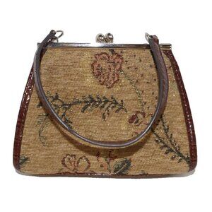 LIZ CLAIBORN brown & gold tapestry look satchel, evening bag, handbag, purse